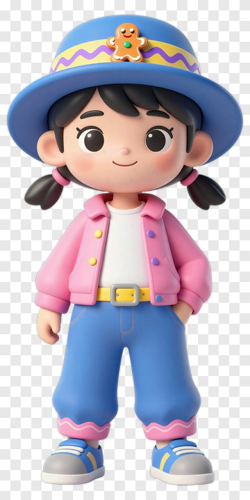 Cartoon Girl Wearing A Pink Jacket And Blue Pants PNG