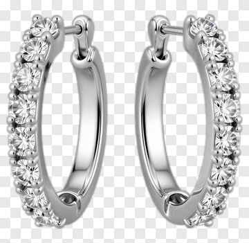 Silver Hoop Earrings With Gems PNG