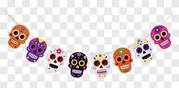 Colorful Skull Banner For Celebration PNG