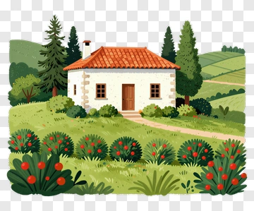 Charming House Surrounded By Lush Greenery PNG