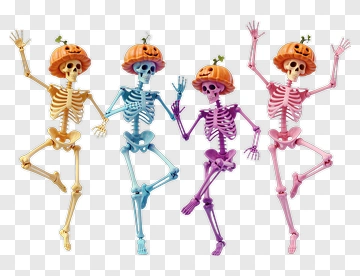 Colorful Skeletons Dancing With Pumpkin Hats PNG
