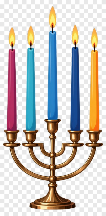 Colorful Menorah With Lit Candles PNG