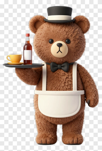 3D Bear Serving Drinks PNG