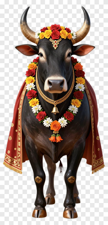 Decorated Bull With Floral Garland PNG