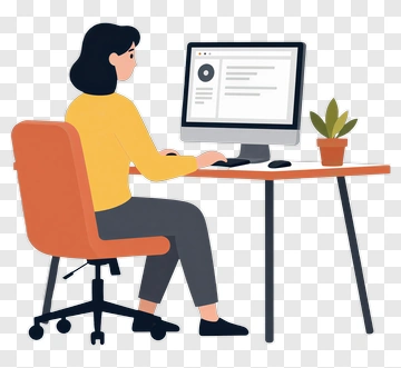 Woman Working At A Computer Desk PNG