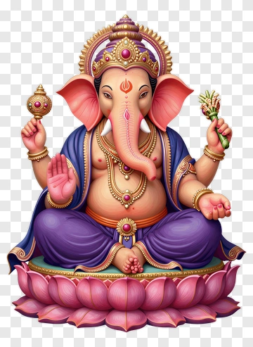Lord Ganesha Sitting On A Lotus Flower PNG