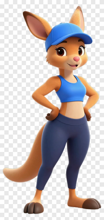 Cartoon Kangaroo In Sports Outfit PNG