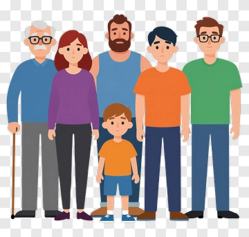 Cartoon Family Group Portrait PNG