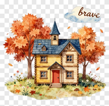 Colorful House Surrounded By Autumn Trees PNG