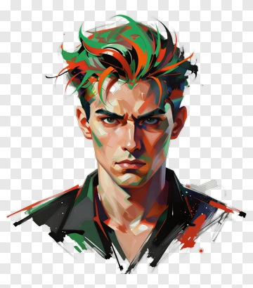 Stylized Portrait Of A Young Man With Colorful Hair PNG
