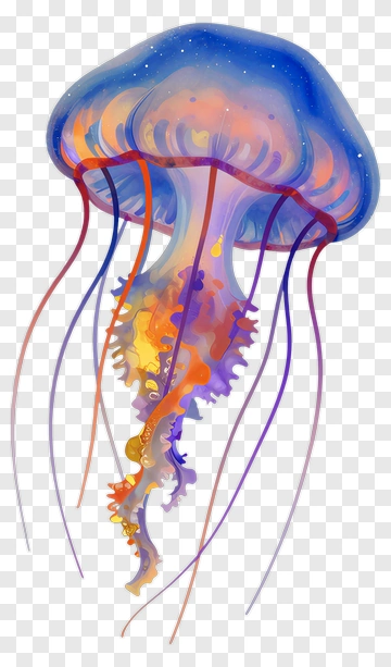 Colorful Jellyfish With Flowing Tentacles PNG