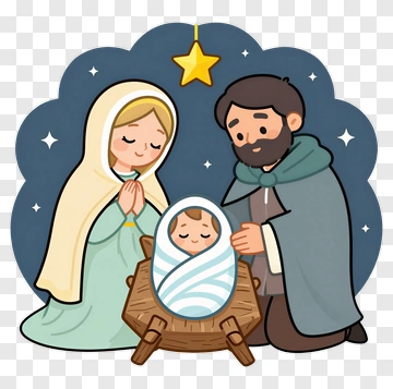 Cartoon Nativity Scene With Mary, Joseph, And Baby Jesus PNG