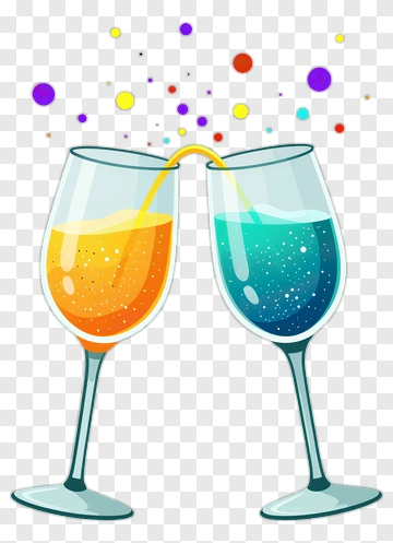 Colorful Glasses Clinking With Sparkles PNG