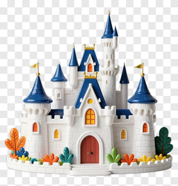 Colorful Castle With Turrets And Decorative Leaves PNG