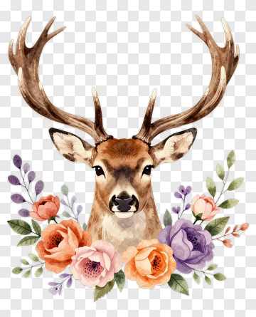 Deer Head Surrounded By Colorful Flowers PNG