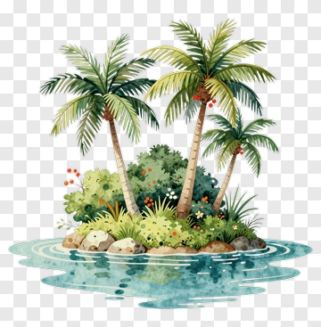 Tropical Island With Palm Trees And Water PNG