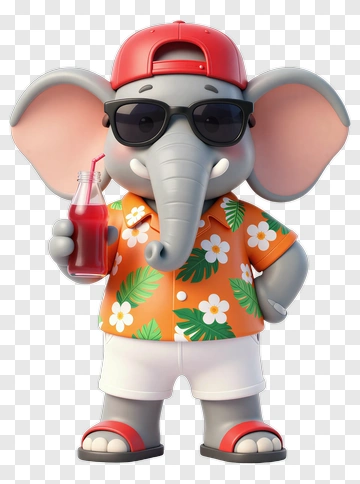 Cartoon Elephant Holding A Drink PNG