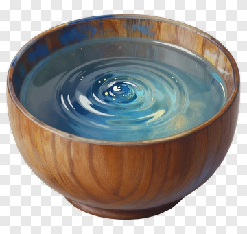 Wooden Bowl With Swirling Blue Water PNG