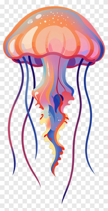 Colorful Jellyfish With Flowing Tentacles PNG