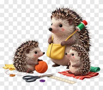 Hedgehog Family Engaged In Crafting Activities PNG