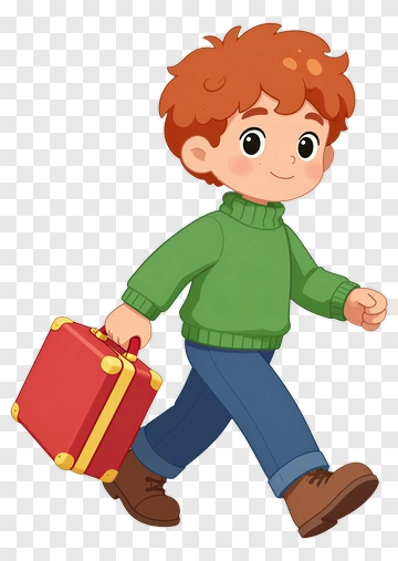 Cartoon Boy Carrying A Red Suitcase PNG
