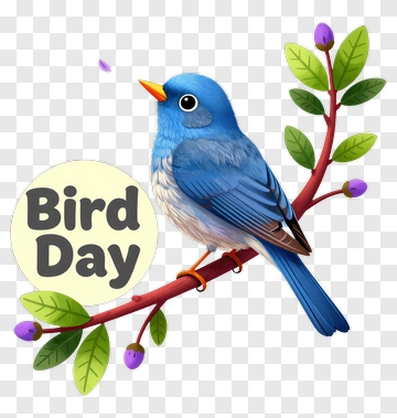 Cartoon Blue Bird On A Branch For Bird Day PNG