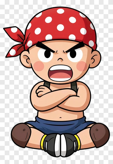 Cartoon Boy With Red Bandana And Angry Expression PNG