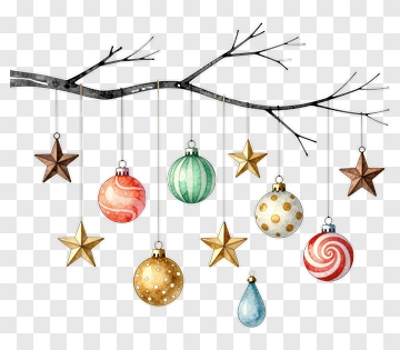 Decorative Ornaments Hanging From A Branch PNG