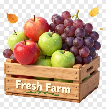 Fresh Farm Fruit Basket With Apples And Grapes PNG
