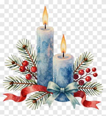 Christmas Candles With Pine And Berries PNG