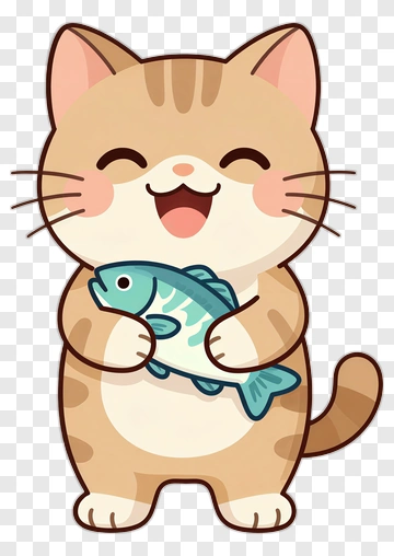 Cartoon Cat Holding A Fish PNG