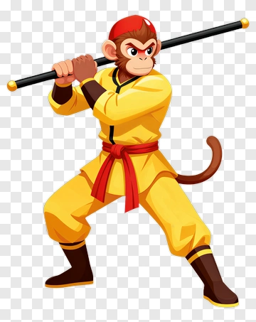 Cartoon Monkey Warrior Holding A Staff PNG