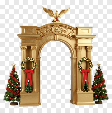 Christmas Archway With Trees And Wreaths PNG