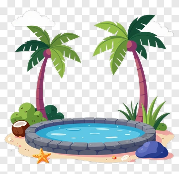 Tropical Pool Surrounded By Palm Trees PNG