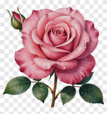 Pink Rose With Dew Drops PNG