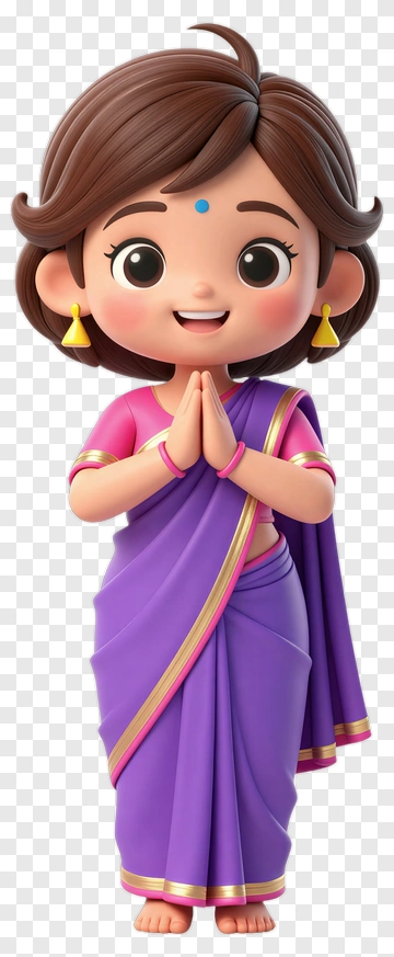 Cartoon Girl In Purple Saree With Hands Together PNG