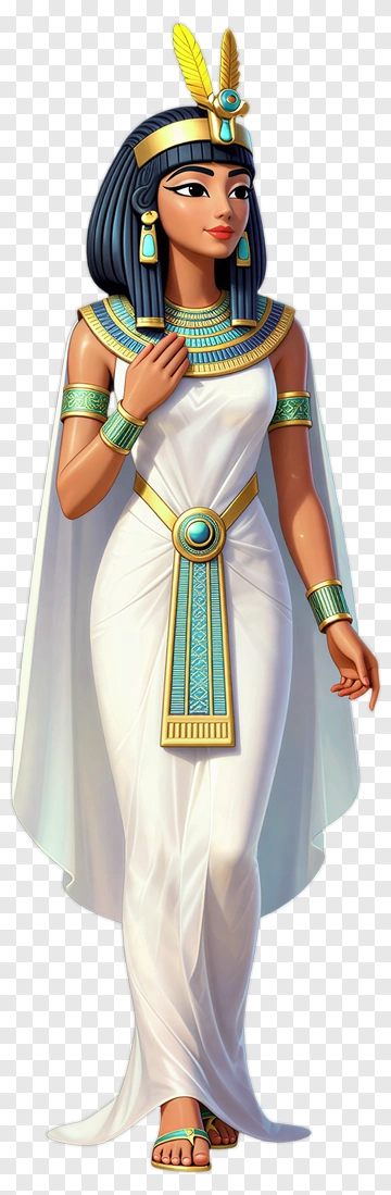Cartoon Egyptian Queen In White Dress PNG