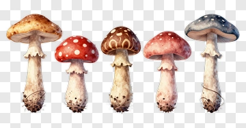 Collection Of Colorful Mushrooms PNG