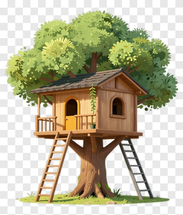 Treehouse In A Large Green Tree PNG
