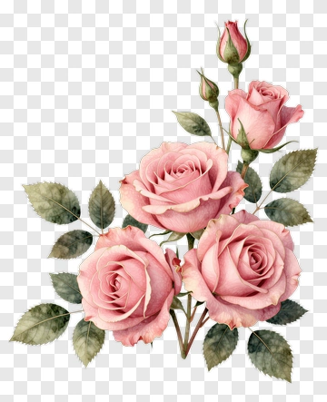 Pink Rose Bouquet With Green Leaves PNG