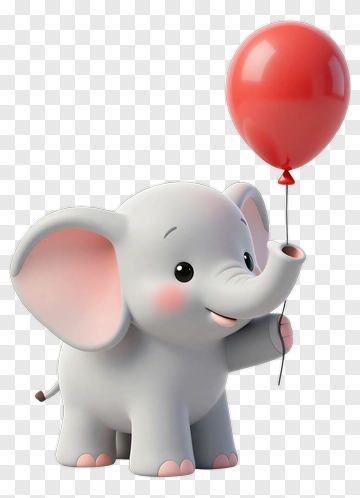 Cartoon Elephant Holding A Red Balloon PNG