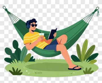 Man Relaxing In A Hammock With A Drink PNG