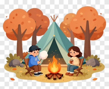 Happy Campers Enjoying A Cozy Fire PNG