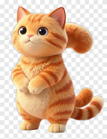 3D Cartoon Orange Cat Standing Upright PNG