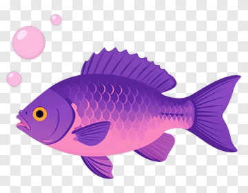 Cartoon Purple Fish With Bubbles PNG