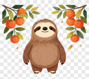 Cartoon Sloth Surrounded By Oranges PNG