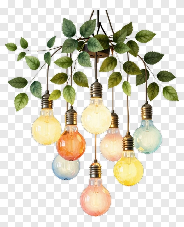 Colorful Hanging Light Fixture With Leaves PNG