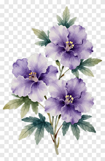 Watercolor Purple Hibiscus Flowers PNG