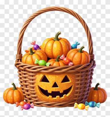 Halloween Candy Basket With Pumpkins PNG