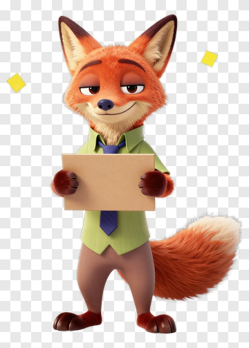 3D Fox Holding A Blank Sign PNG